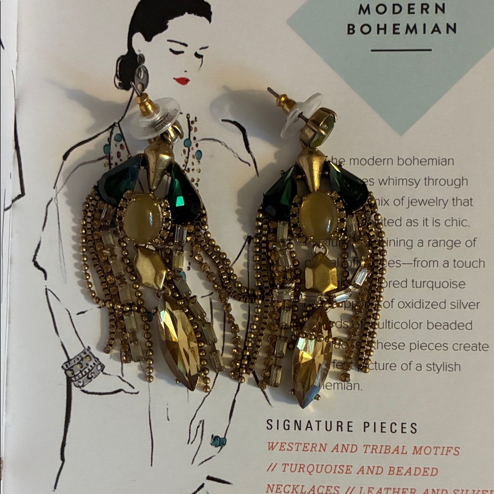 Stella & Dot Gold and Green Rebecca Minkoff  Pixie Chandelier Earrings